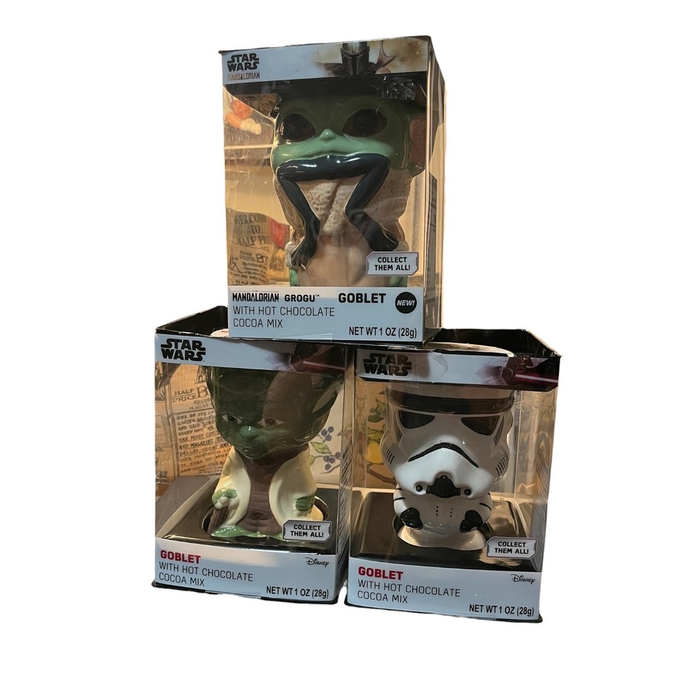 Star Wars Ceramic Goblet Mug Set Grogu Yoda Stormtrooper 3 Pack Disney NO Cocoa